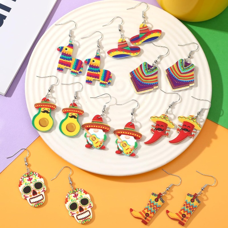 8 Pairs Mexican Carnival Theme Earring Set